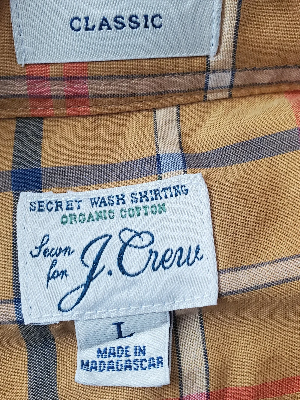J. Crew Secret Wash Shirting Organic Cotton Men's Plaid Button-Down Shirt